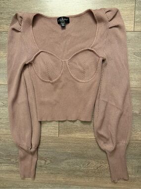 Sweetheart Ribbed Puff-Sleeve Top in Mauve